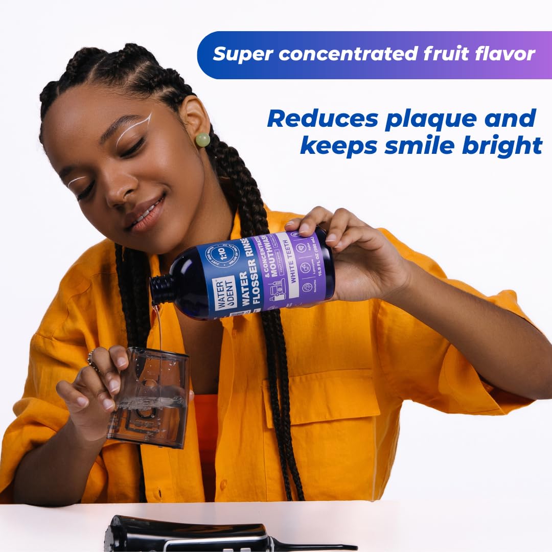 Concentrated Water flosser Rinse & mouthwash Teeth WHITENING | Add to Water Flossers| Fruit Flavor | 2 Pack = 33.8 fl.oz | Peroxide Free. Made in USA