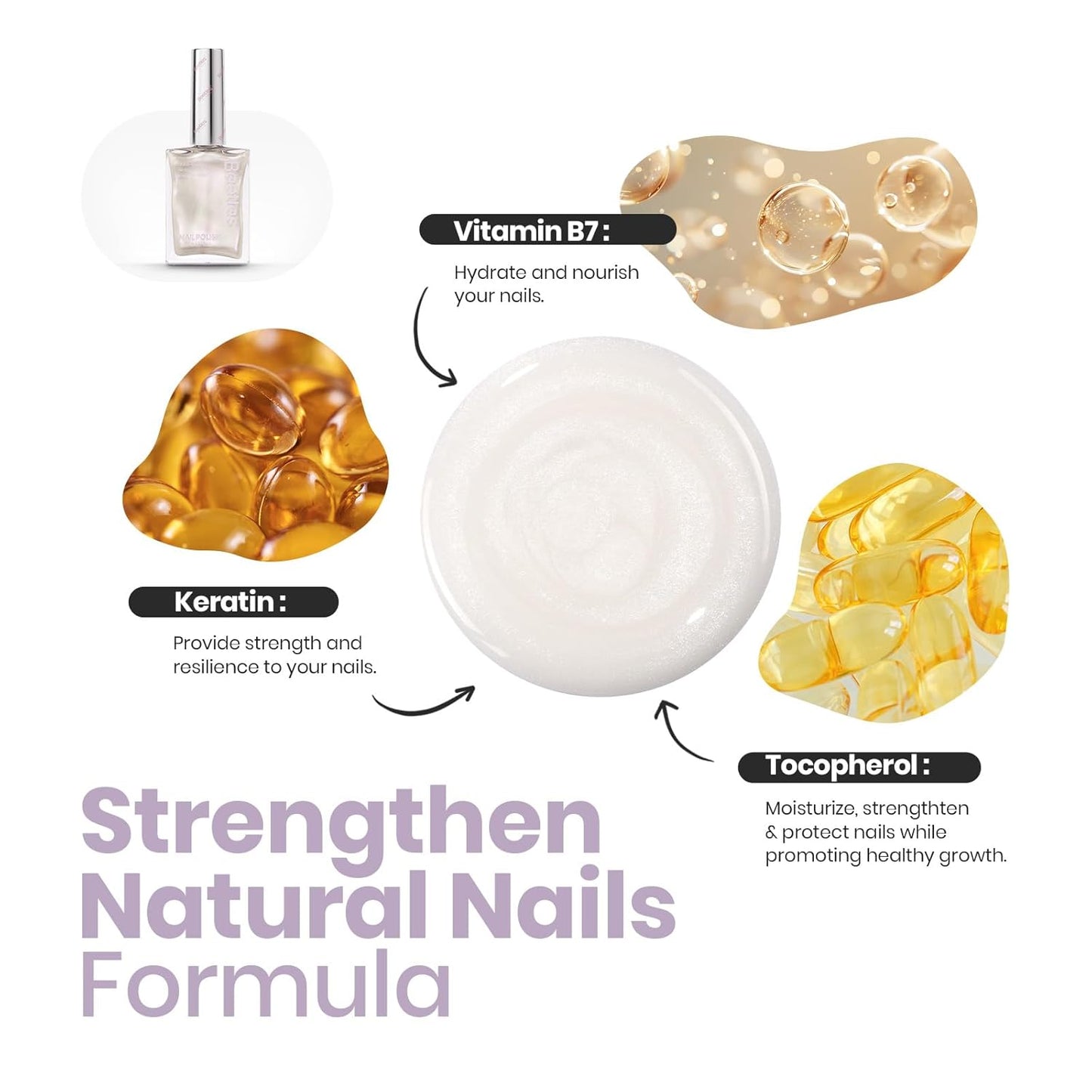 Beetles Pearl White Nail Polish and 2 in 1 Base & Top Coat Set, Fast Drying & Natural Nail Strengthen, Nail Lacquer Shimmer-Like Pearlescent Sheen, No UV Lamp Needed for DIY Nail Art Gifts for Women