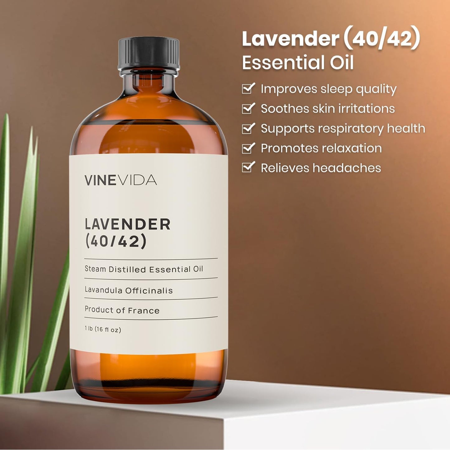 VINEVIDA Lavender 40/42 Undiluted Essential Oil 16 oz - Pure, Natural, and Raw Ingredients