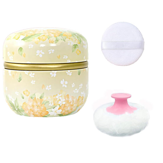 Body Powder Puff and Container for Dusting Powder, Women Powder Puff and Powder Case for Bath and Travel (Light Yellow)
