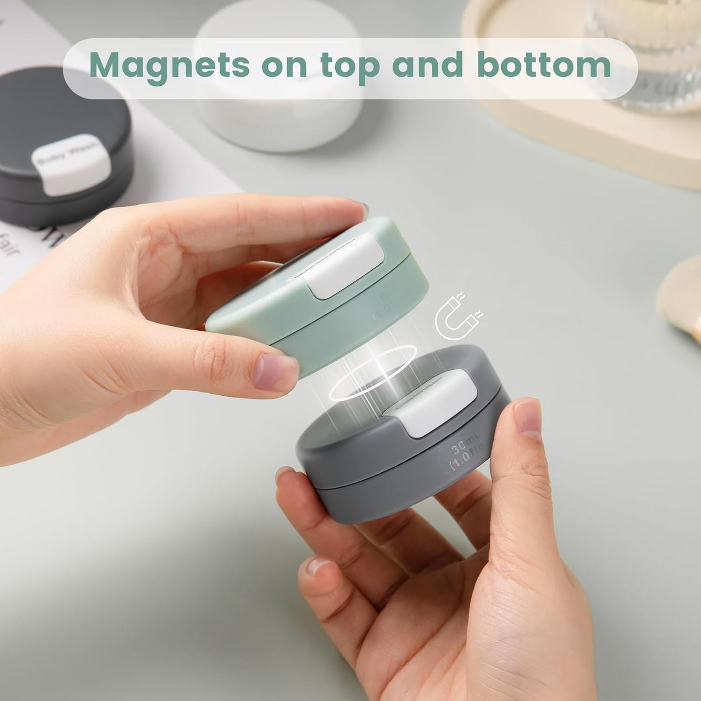 Travel Containers for Toiletries, Magnetic Travel Containers (30ml), TSA Approved Cream Jars with Toiletry Bag, Leak-proof Small Jars with Multiple Labels for Better Organization