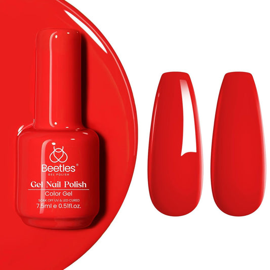 Beetles Red Gel Nail Polish, 1 Pcs 15ml 0.51 FL.OZ Red Color Soak Off U V LED Gel Polish Nail Art Design Manicure Salon DIY Salon