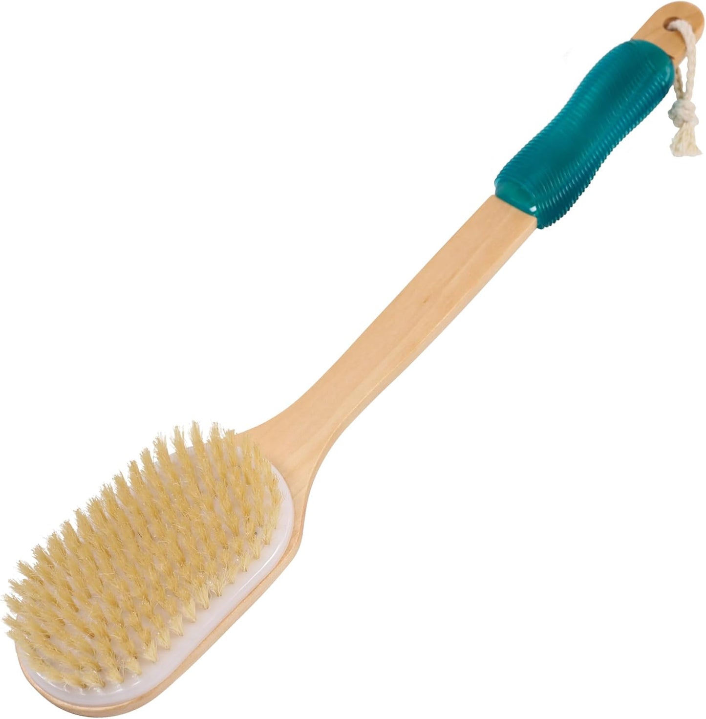 OWIIZI Back Scrubber for Shower,Stiff Boar Bristles Wooden Curved Long Handle Antiskid Body Bath Brush for Back Use Wet or Dry,Deep Cleanse Large Surface Back Scrub Brush