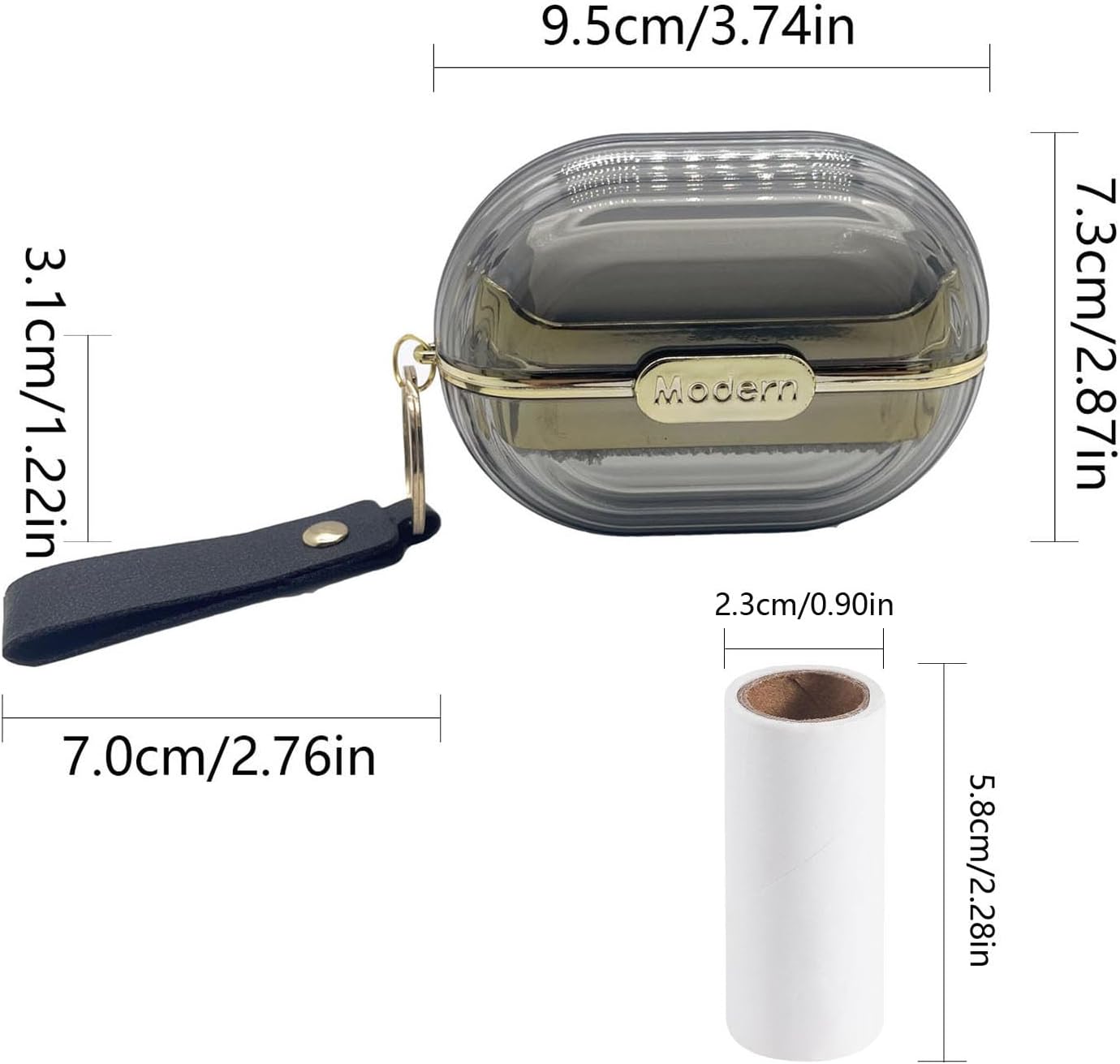 Handy Double-Sided Travel Lint Roller with Hand Strap, 7-Fill Luxury Clothing Bag Dust Fluff Adhesive Reusable Mini Extra Adhesive Dog Cat Pet Adhesive, Small Pocket Reusable Lint (Gray)