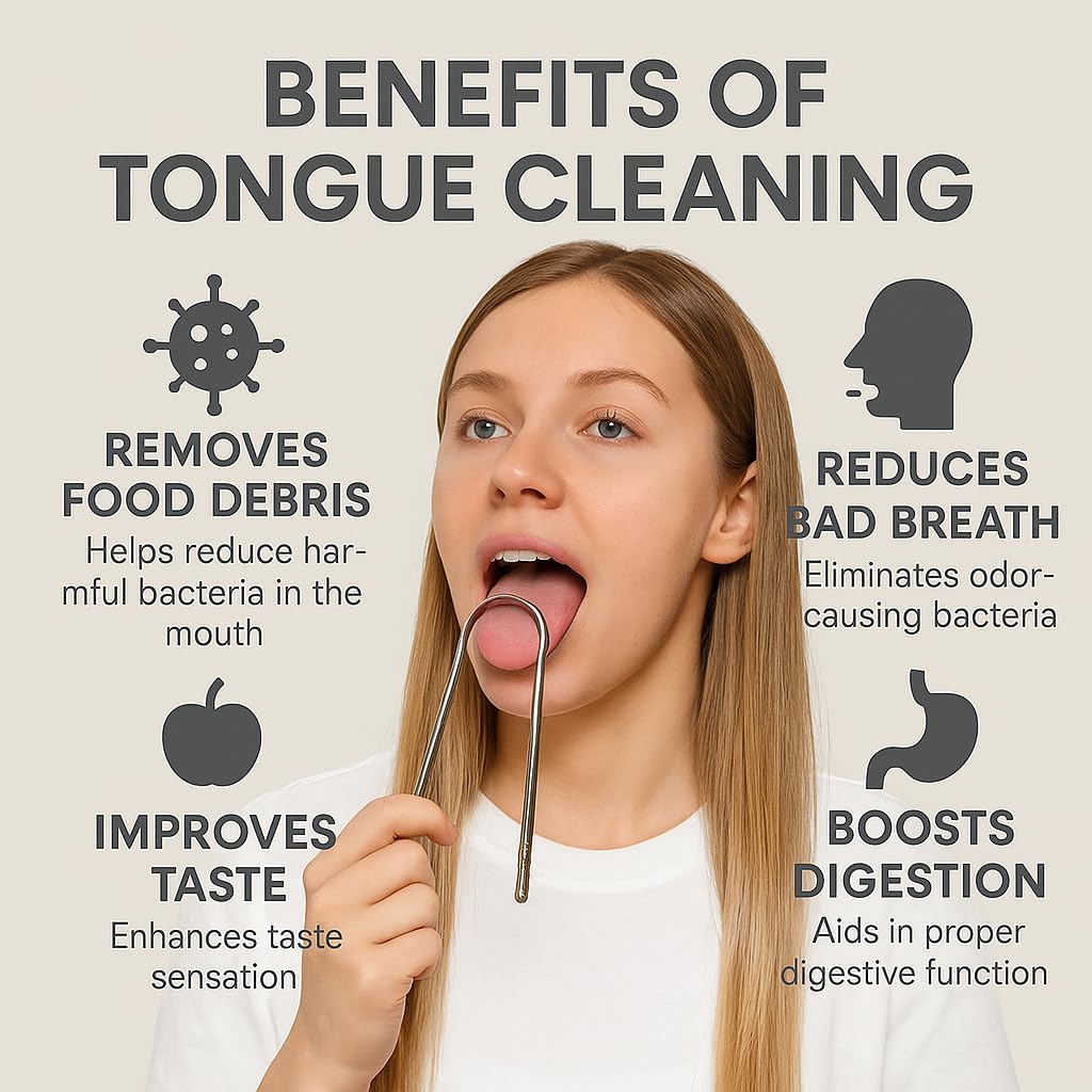 Tongue Scraper for Adults - Reduce Bad Breath, Metal Tongue Scraper, Tongue Cleaner for Adults -Stainless