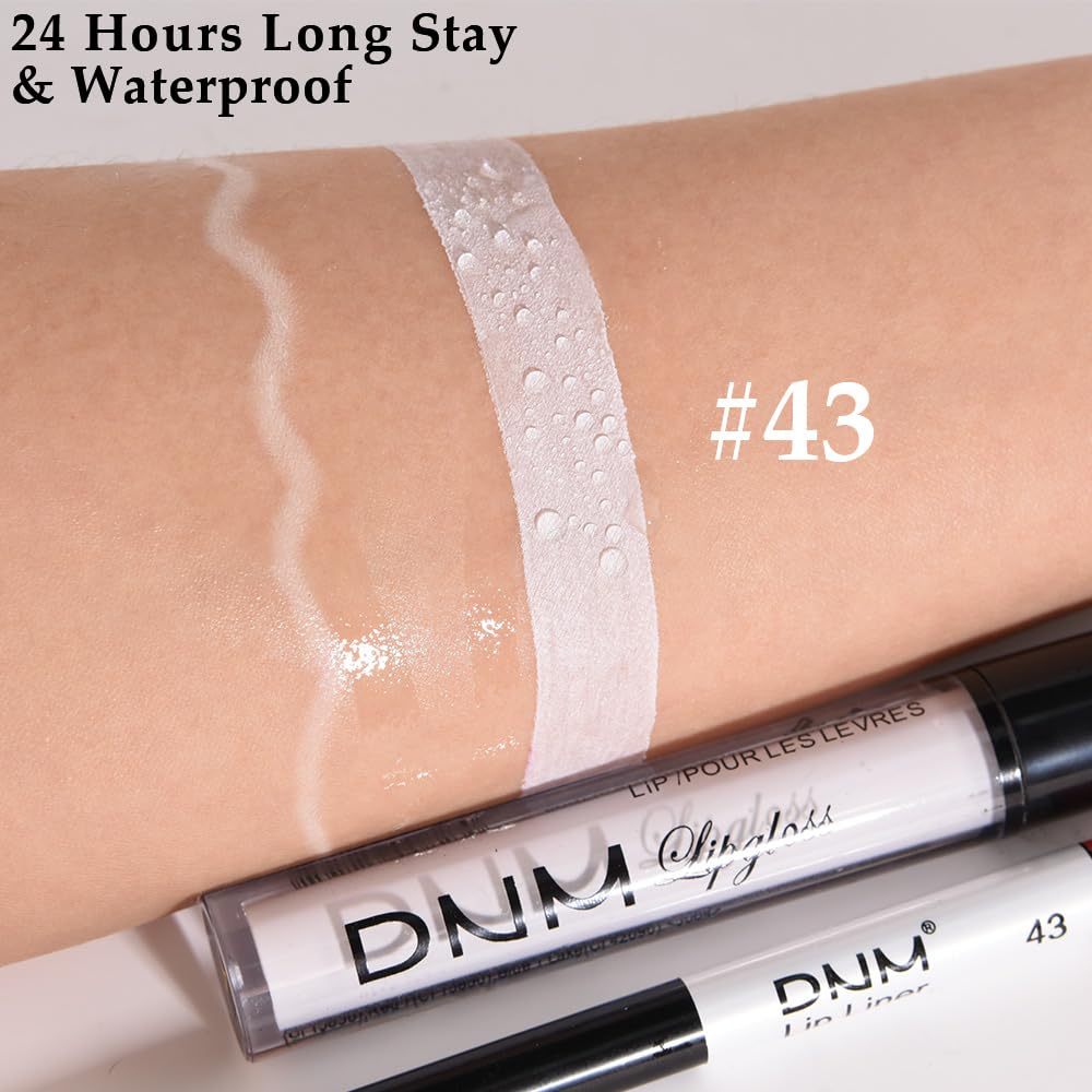 evpct 2Pcs White Matte Liquid Lipstick Lip Gloss Stain and Retractable Lip Liner Makeup Set for Women Long Lasting Waterproof 24 Hours Permanent Lipstick labial mate larga duracion 24 43#