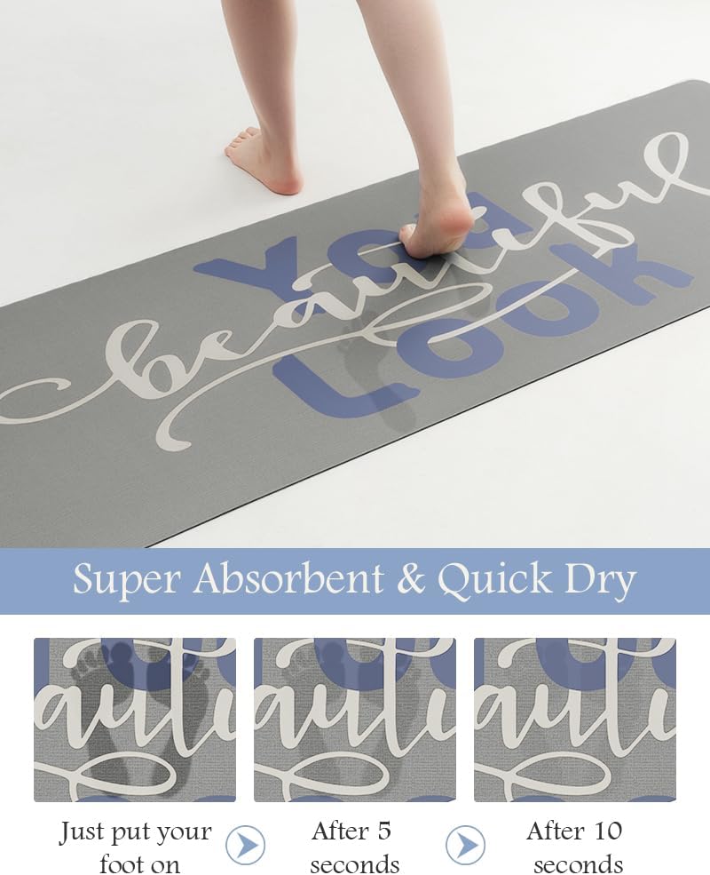 MontVoo-Bath Mat Rug Long Non Slip Super Absorbent Bathroom Runner Stain Resistant Quick Dry Thin Bathroom Mat Fit Under Door-17"x70",Blue-Look