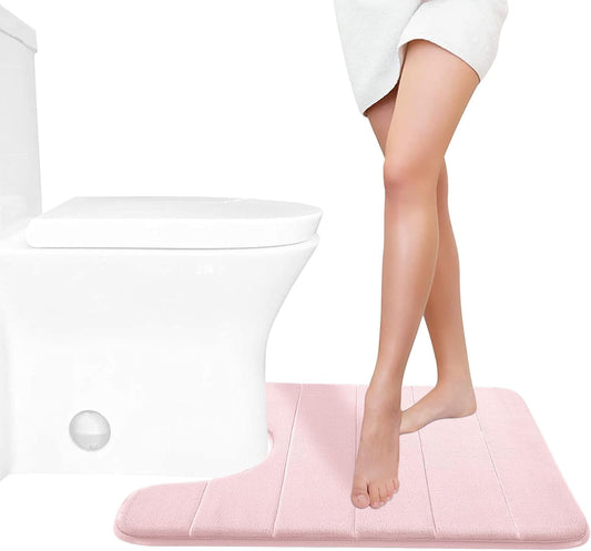 Yimobra Memory Foam Toilet Bath Mat U-Shaped, 24 X 20 Inches,Soft and Comfortable, Super Water Absorption, Non-Slip, Machine Wash and Easier to Dry for Bathroom Commode Contour Rug, Pink
