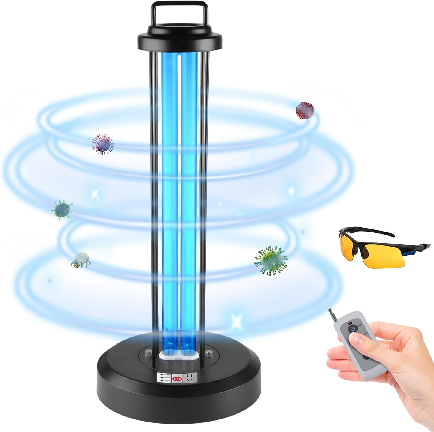 38W UV Sanitizer Light, Portable Ultraviolet Light with 3-Gear Timer and Remote Control, 110V, 99.99% UVC O-Zone Lamp for Home, Office, Hotel, School