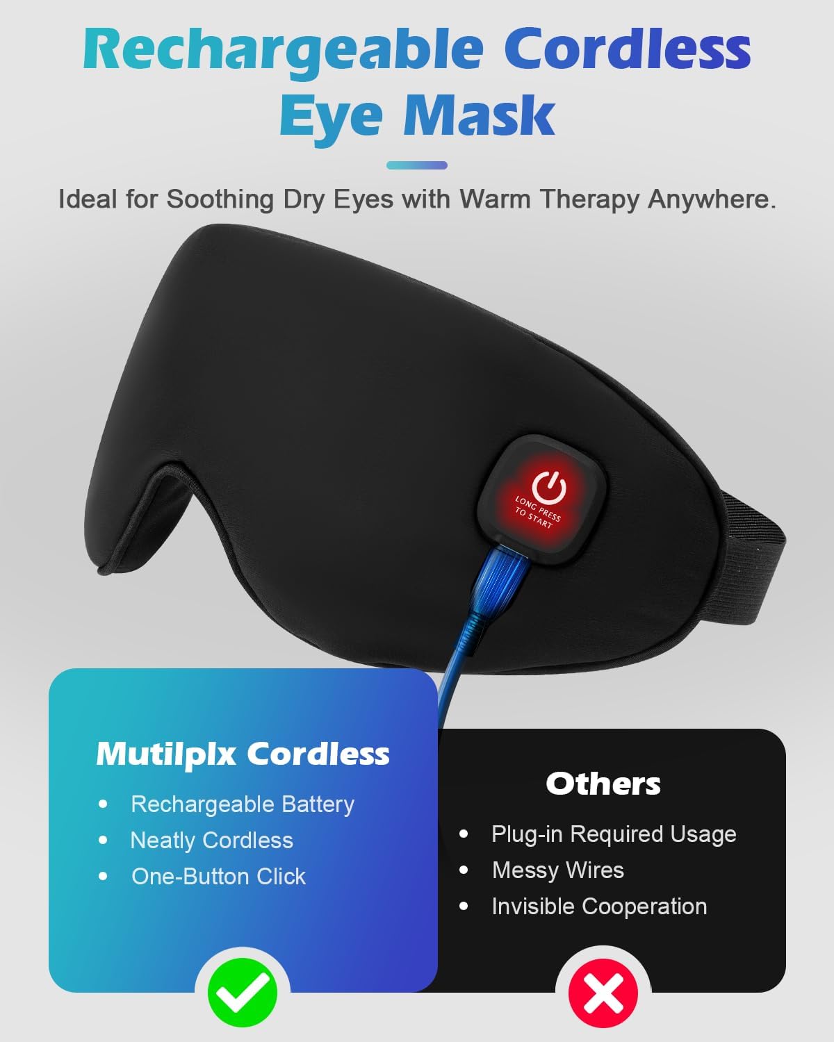 Silk Cordless Heated Eye Mask, Washable Heat Eye Compress for Dry Eye Electric Eye Heating Pad Warm Eye Mask for Eye Fatigue Stye Sinus Blepharitis MGD Gifts for Men Women