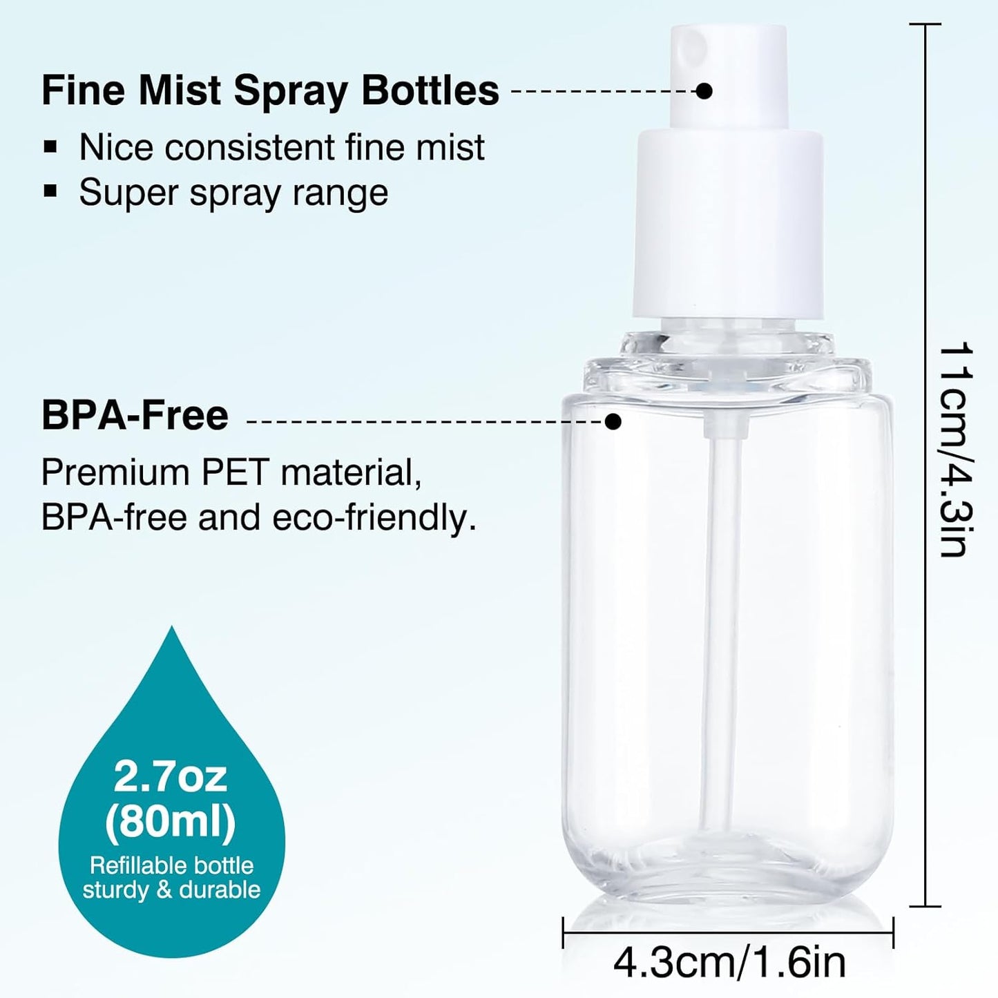Travel Spray Bottle 3 Pack 2.7oz/80ml Portable Plastic Small Spray Bottles Refillable Mini Spray Bottle Empty Fine Mist Spray Bottles for Makeup Removers, Perfume, Essential Oils Toners Rose Waters