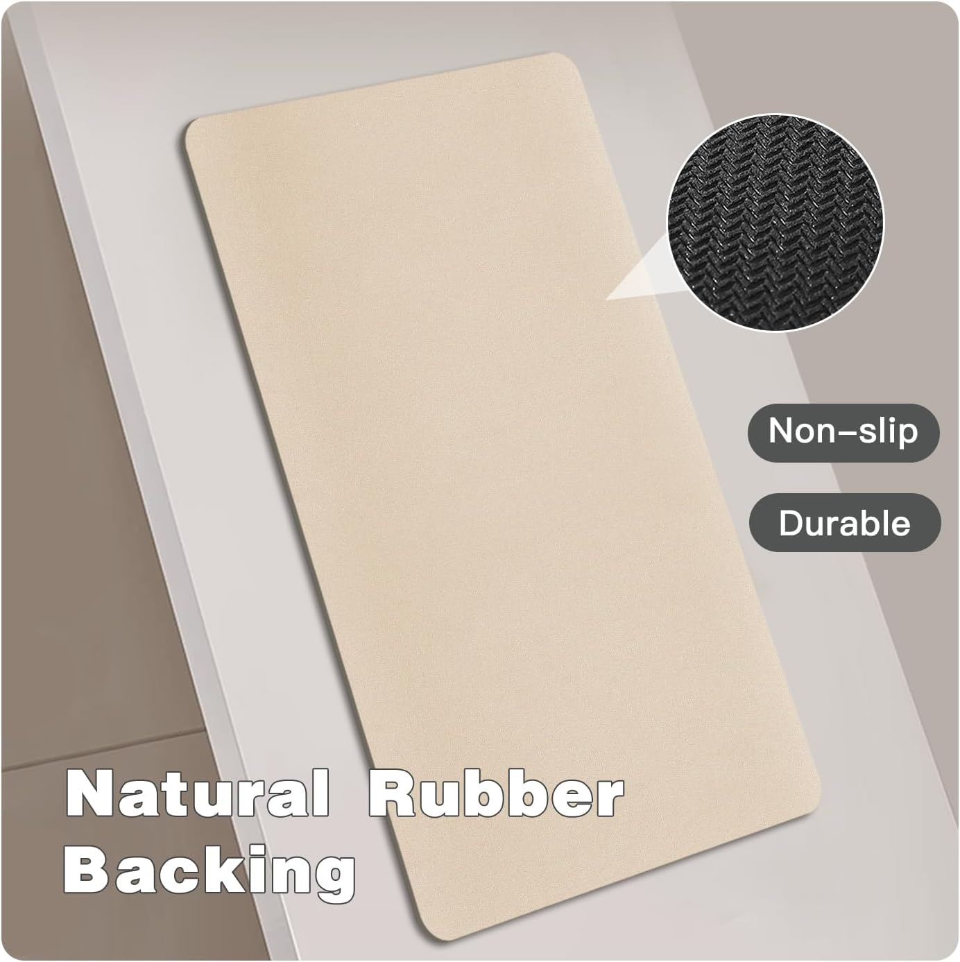 Small Bathroom Mat Quick Dry, Bathroom Rugs Non Slip Washable Thin Absorbent Bath Mat Fits Under Door Bathroom Floor Mat Perfect for Bath, Shower, or Sink 12"x12"/1'x1‘ Beige