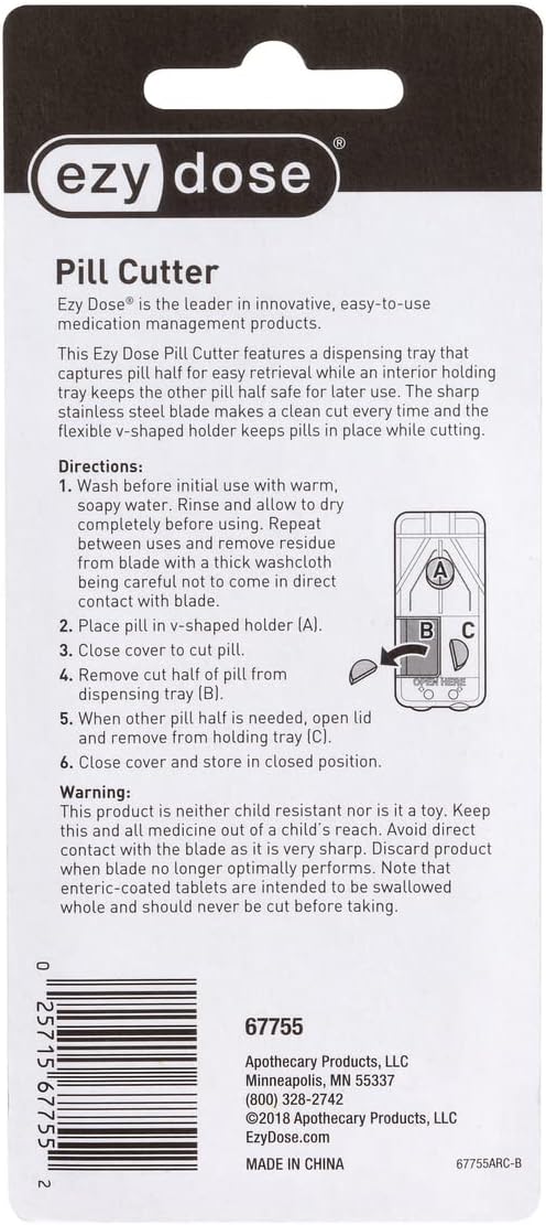 EZY DOSE Pill Cutter and Splitter with Dispenser, Safely Cuts Large, Small and Tiny Pills, Vitamins, Tablets in Half, Accurate and Easy Cutting, Stainless Steel Blade, Travel Sized, Purple, BPA Free