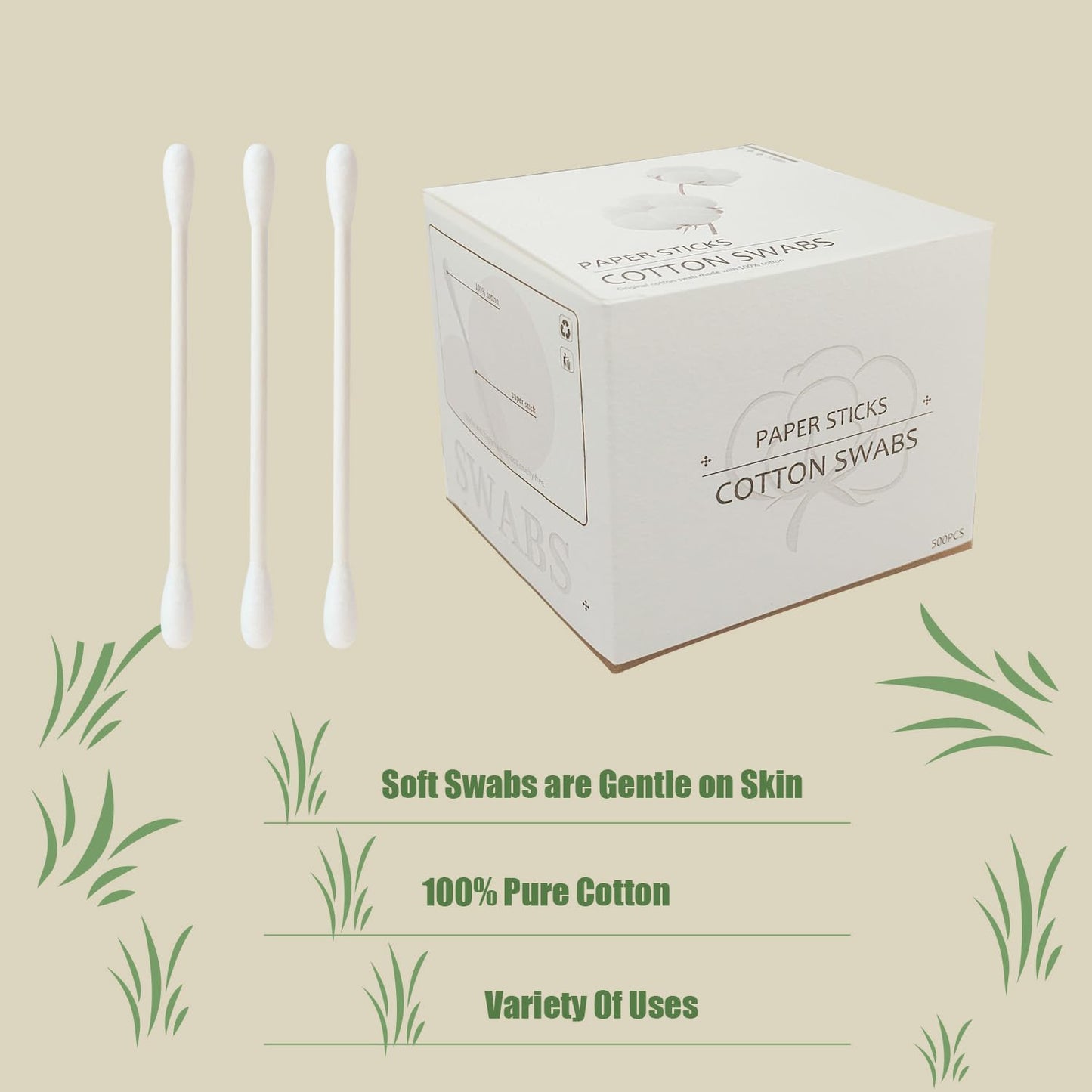Natural Paper Cotton Swabs 2000ct, Biodegradable Double Tips Cotton Buds for Personal Care