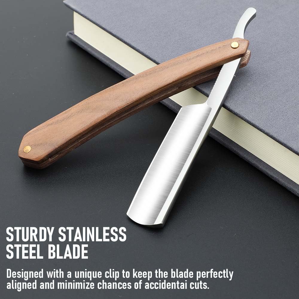 Straight razors for men Professional Straight Edge Barber Razor Premium Stainless Steel Shaver Razor with Shaving Strop for Men Home & Salon Grooming Using (NO.181)