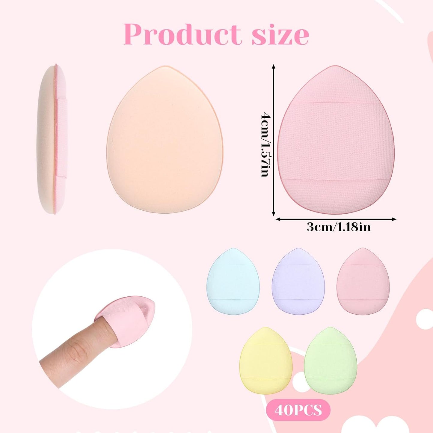Giantree 40Pcs Mini Makeup Puff, Mini Finger Powder Puff, Triangle Makeup Puff for Foundation Setting Sponge Powder Puff, Cushion Puff for Women Girls and Makeup Cosmetic Setting Wet Dry