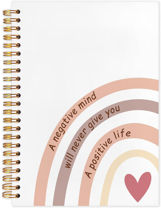 Boho Rainbow Inspirational Spiral Journal Notebook 5.5x8.3in, Affirmation Journal for Women, A Negative Mind Will Never Give You a Positive Life Motivational Notebooks for Note Taking