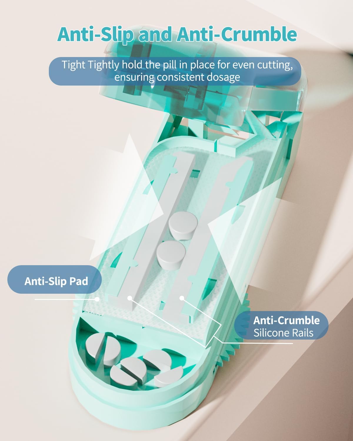 Pill Cutter Splitter for Small and Tiny Pills, Pill Splitter Accurately Cuts Multiple Pills at Once for Large and Small Medicines, Sharp Blade with Safety Guard (Green)