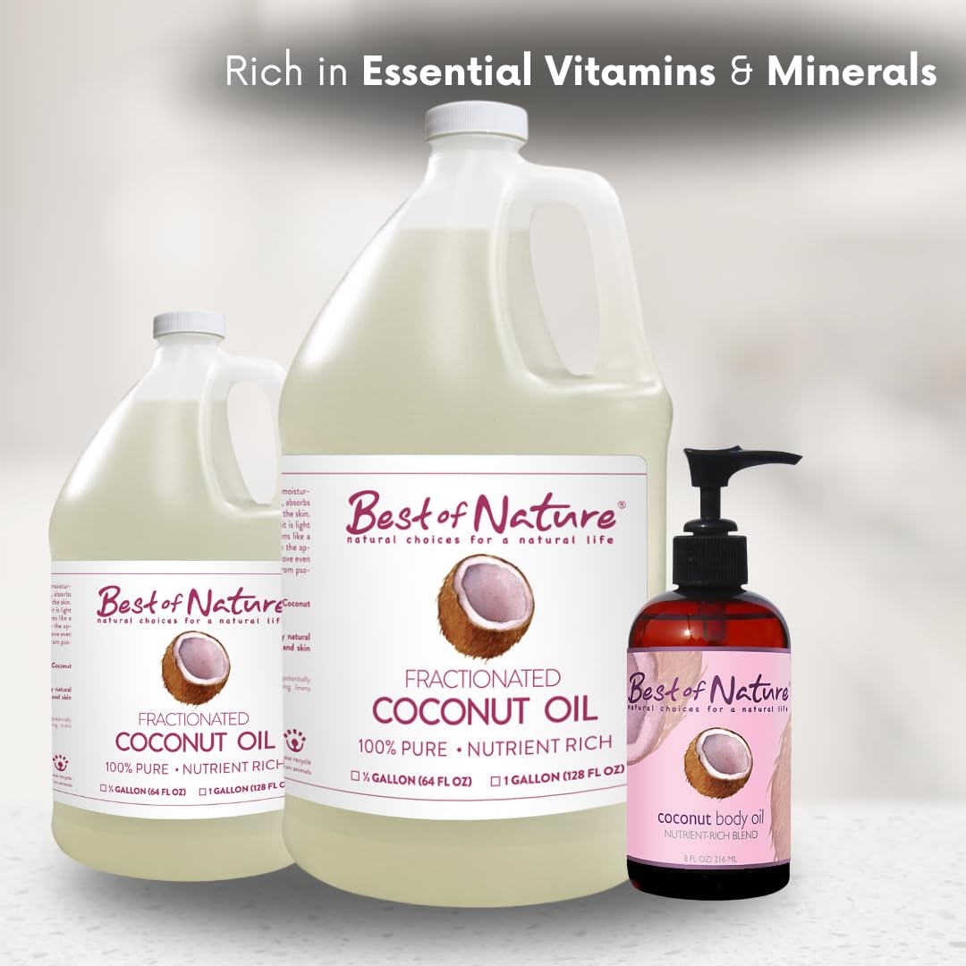 Best of Nature 100% Pure Fractionated Coconut Oil - Liquid MCT Massage & Body Oil, Unscented Moisturizer for Hair, Skin, Face, Aromatherapy Carrier for Essential Oils, 8 oz