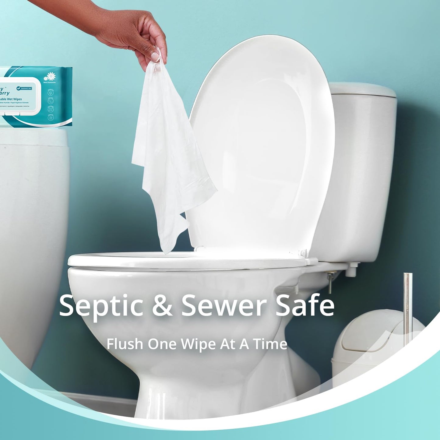 WhyWorry Flushable Wipes for Adults, Extra Large 8"x10" Butt Wipes for Toilet & Personal Cleansing, Chamomile and Vitamin E, 100% Plant-Based, Septic & Sewer Safe, Unscented, 144 Count (3 Packs)