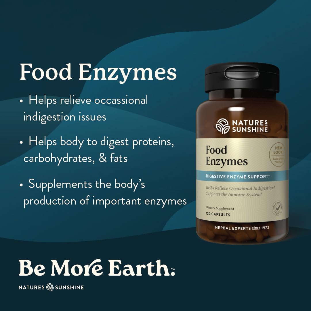 Nature's Sunshine Food Enzymes - Digestive Support with Prebiotics and Probiotics for Gut Health - Digestive Enzyme Supplement for Digestive Health and Relief from Occasional Indigestion