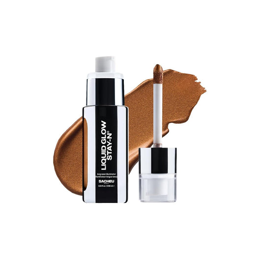 Sacheu Liquid Glow STAY-N Liquid Highlighter & Illuminator Makeup — 30ml Long Lasting Luminous Glow Lightweight Dewy Finish, Toasty Glaze