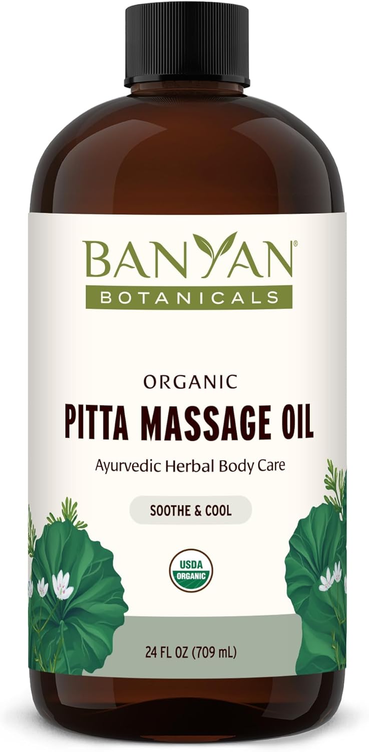 Banyan Botanicals Pitta Massage Oil – Organic Massage Oil Infused with Ayurvedic Herbs – with Gotu Kola and Guduchi (Tinospora cordifolia) – 24 oz. – Non-GMO Sustainably Sourced Abhyanga Massage Oil