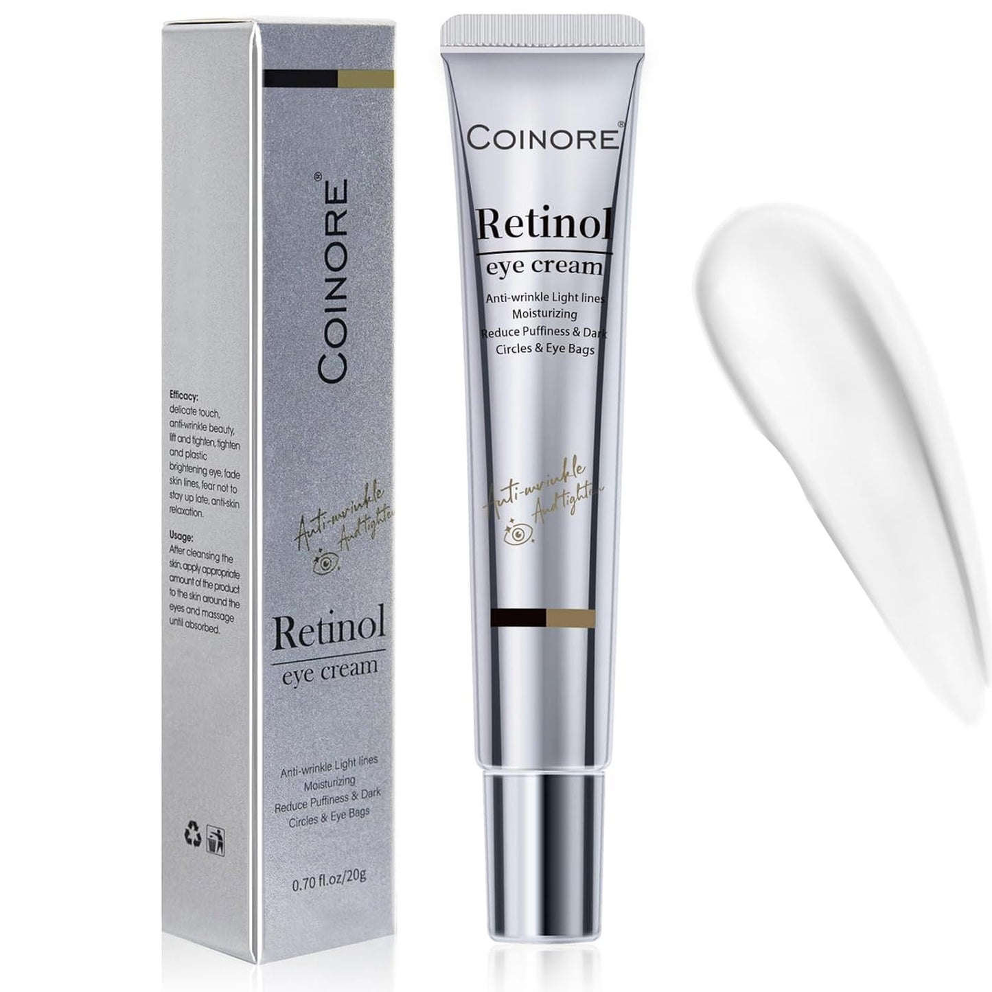 Retinol Under Eye Cream - Cream for Men & Women, Dark Circles, Puffiness & Wrinkles, Anti-Aging Eye Cream for Fine Lines, 0.7 Fl Oz