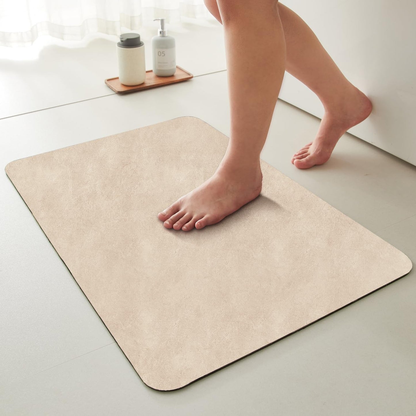 Bathroom Mat Quick Dry, Bathroom Rugs Non Slip Washable Thin Absorbent Bath Mat Fits Under Door Bathroom Floor Mat Perfect for Bath, Shower, or Sink 36"x48" Beige