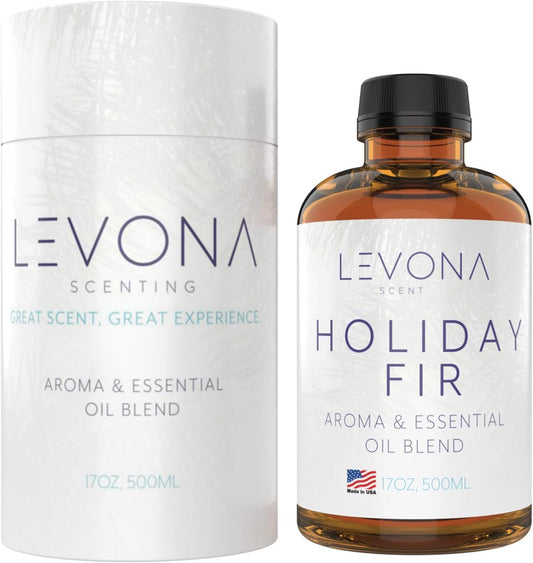 Levona Scent Essential Oil - Fresh Aroma for Home, Office, Hotel & Spa, Perfect in Humidifiers and Diffusers, Luxury Fragrance, with Sandalwood, Amber, Winter Fir Notes - 500ml/ 17 fl oz, Holiday Fir