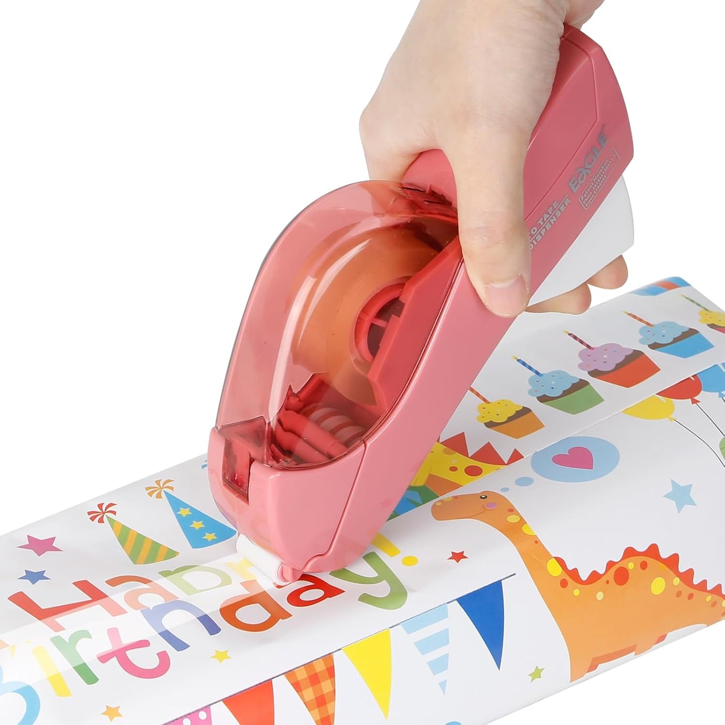 Eagle Automatic Tape Dispenser, Handheld & Portable Design, Office Tape Gun, One-Handed Operation with Safety Blade for Office, Home, DIY or Packaging (Includes 2 Free Tapes)（Flamingo Pink）