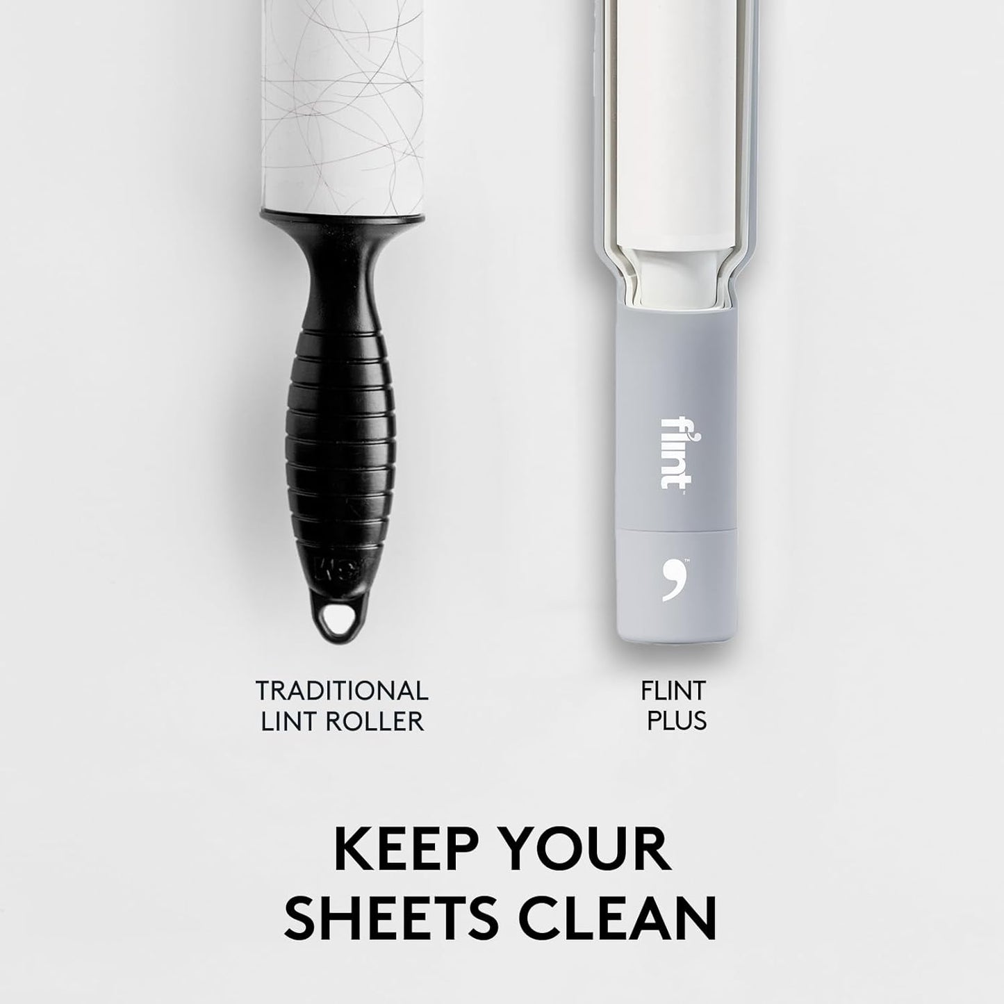 Flint Plus XL Retractable Lint Remover & Pet Hair Roller for Clothes – Refillable & Reusable Lint Roller with 140 Extra Sticky Tear-Off Sheets – Value Pack, Light Grey