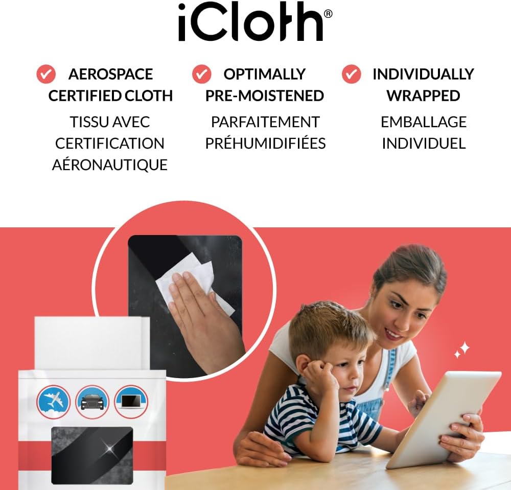 iCloth 70% Isopropyl Alcohol Large Screen and Electronics Wipes, Lint-Free, Streak-Free, Fast-Drying, Removes Dust and Fingerprints (500 Wipes)