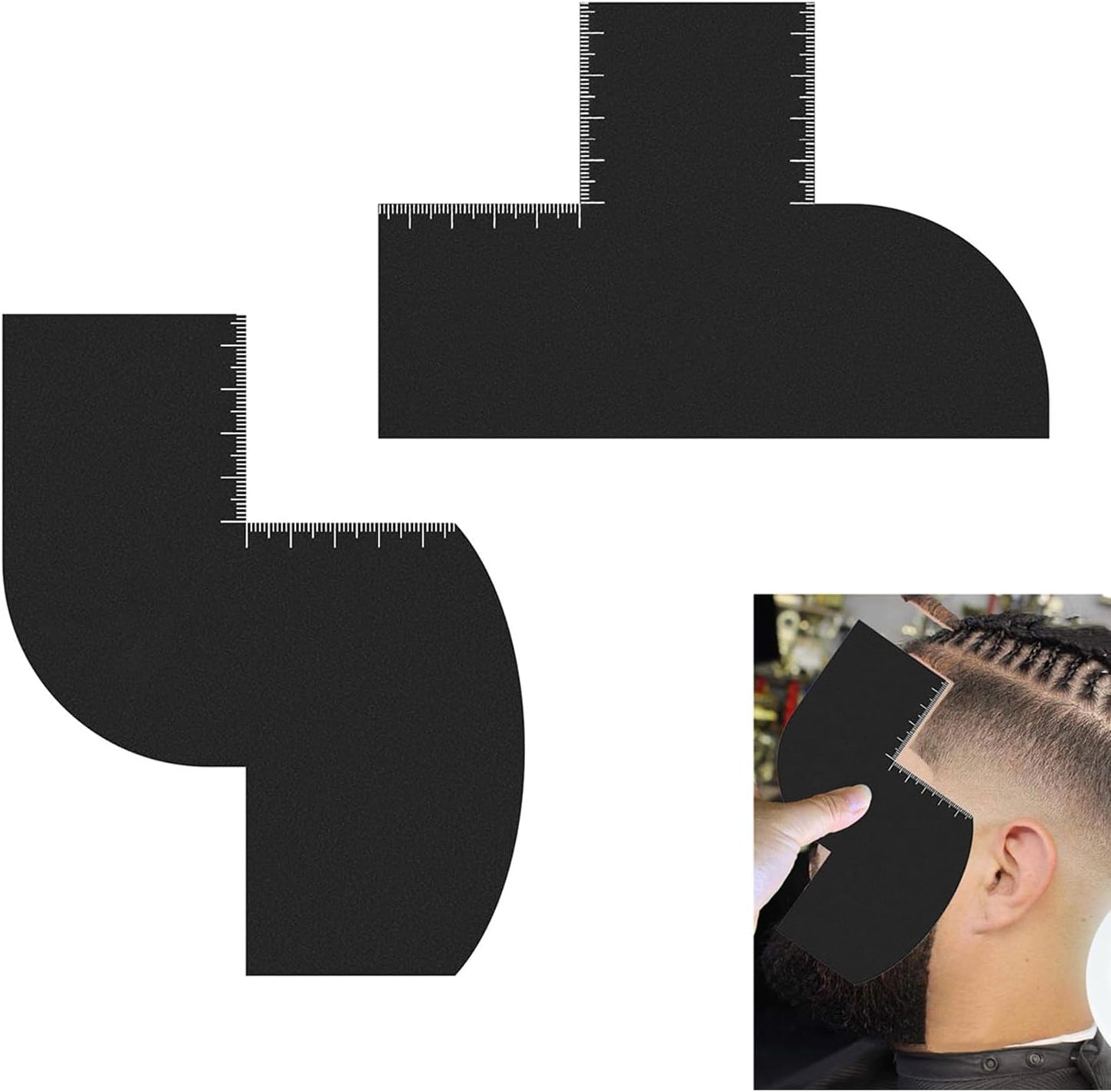 2 Pcs Enhancement Card for Barbers with Measurement Indicators, Easy to Clean Hairline Maker Guide for Barbers, Reusable Hairline Shaping Tool for Men's Hairlines and Beard (T+S Shaped)