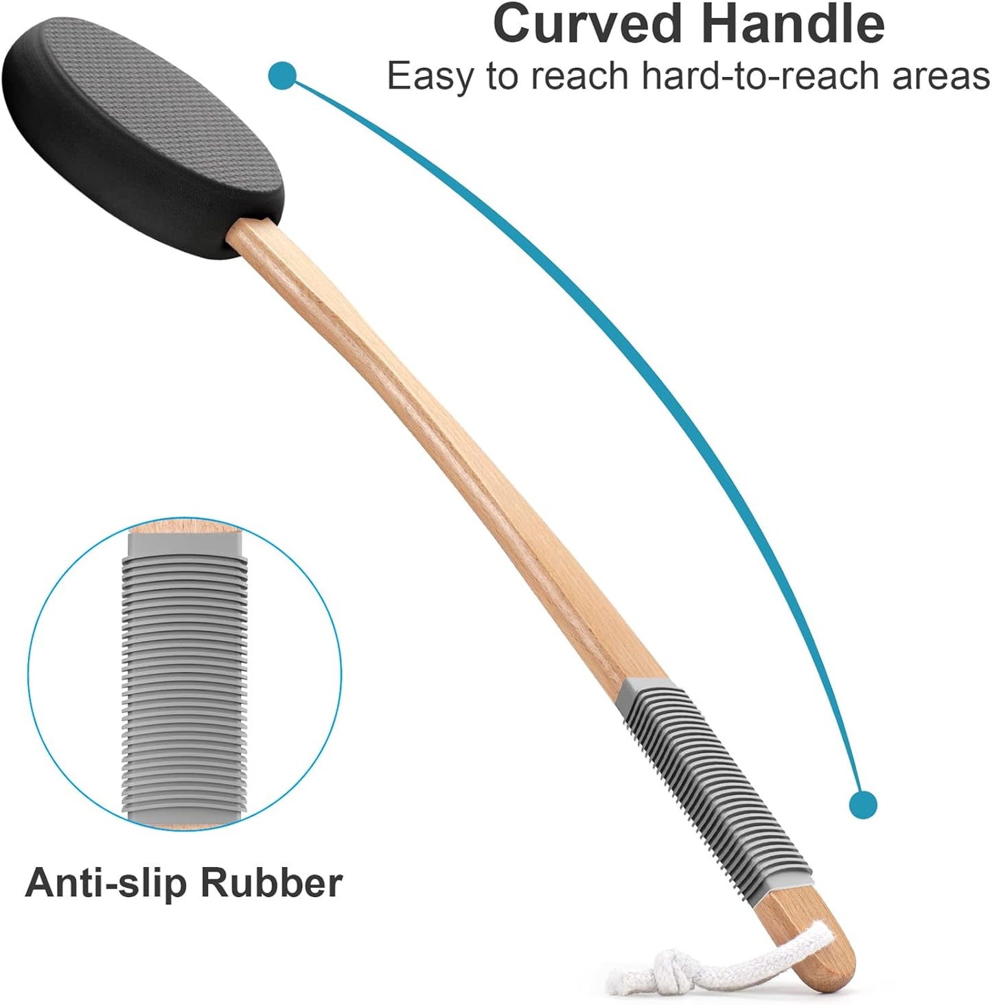 AmazerBath Lotion Applicator for Back, Feet, 4 Replacement Pads with 17" Curved Handle, Back Sunscreen Applicator for Kids, Elderly, Women, Apply Skin Cream Medicine Moisturizer Tanner, Black