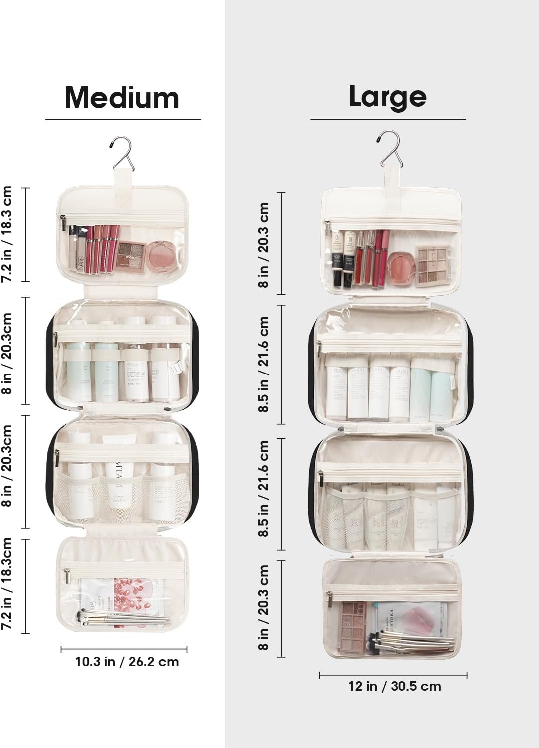 Travel Toiletry Bag for Women Large Hanging Makeup Bag Organizer Toiletries Bag for Full Size Essentials Accessories Cosmetics (Black (Large))