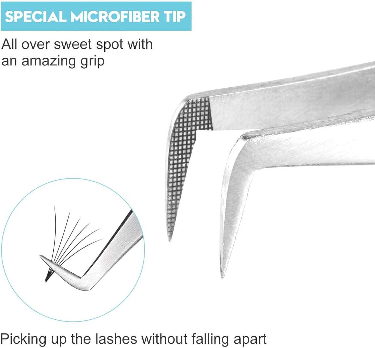 Ms.Queen Eyelash Extension Tweezers Set - Fiber Tip Isolation & 90 Degree Mega Volume Tweezers, Blue