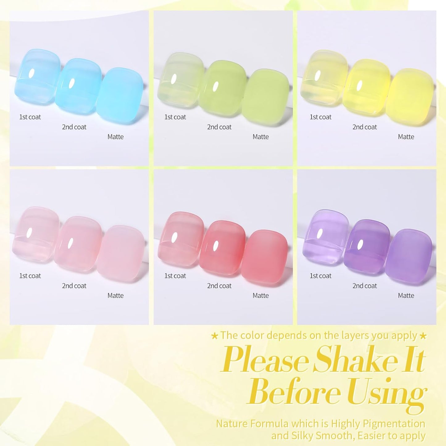 Born Pretty Jelly Pastel Gel Nail Polish Milky Jelly Gel Polish Spring Summer Macaron Candy Sweet Color Translucent Blue Red Green Yellow Pink Purple Easter Gift Nail Art Manicure DIY Home and Salon