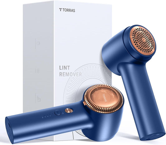 TORRAS Fabric Shaver Lint Remover, Rechargeable Electric 3-Speed Sweater Shaver Remove Fuzz, Pilling for Cashmere, Wool, Coat, Furniture, Clothes depiller with Replacement Blades, Blue