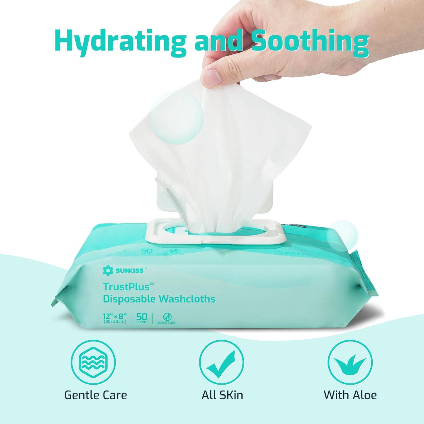 SUNKISS Trustplus Wet Wipes for Adult No Rinse, Extra Large 8”x12” Body Cleaning Washcloths for Elderly Incontinence & Cleansing, Unscented, 800 Count (16 Packs of 50)