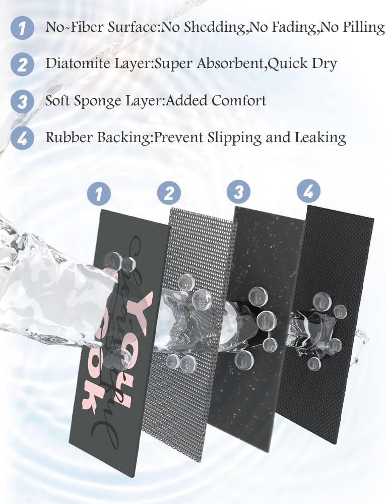 MontVoo-Bath Mat Rug Long Non Slip Super Absorbent Bathroom Runner Stain Resistant Quick Dry Thin Bathroom Mat Fit Under Door-17"x70",Pink