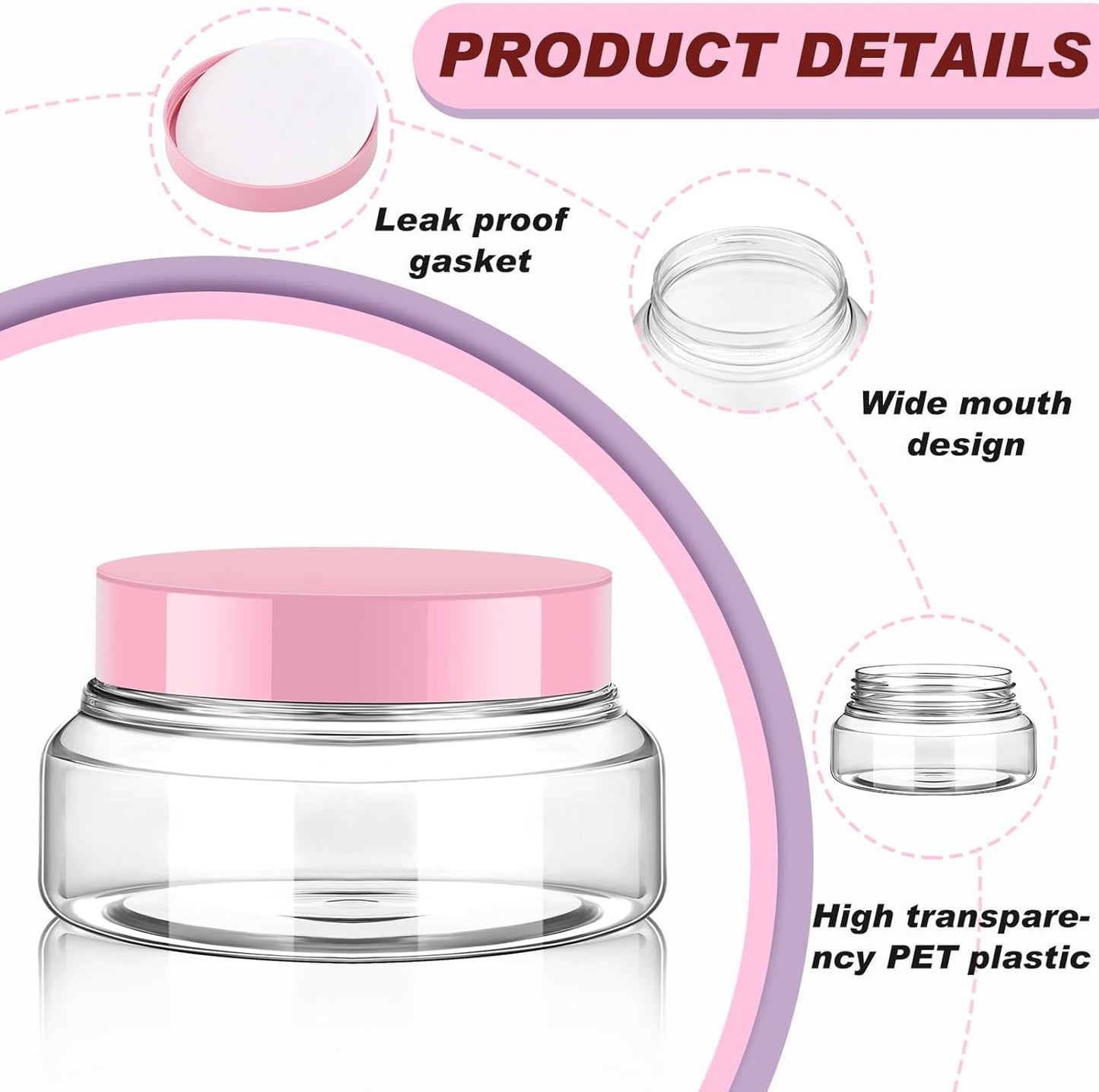 Tessco 24 Pack Plastic Jars with Lids Labels Empty Clear Plastic Jars Round Refillable Cosmetic Containers Body Butter Containers Bulk Sugar Scrub Bottle for Make Up(5 oz,Clear, Pink)