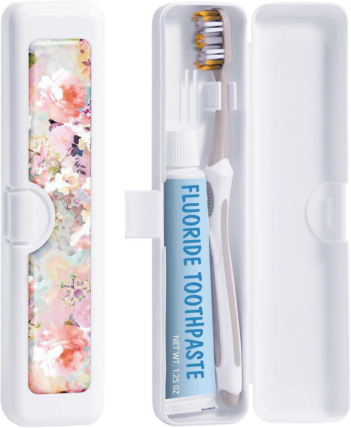 Toothbrush Travel Case - Colorful Pattern, Holder and Covers for Toothbrushes, Includes Tongue Scraper Case