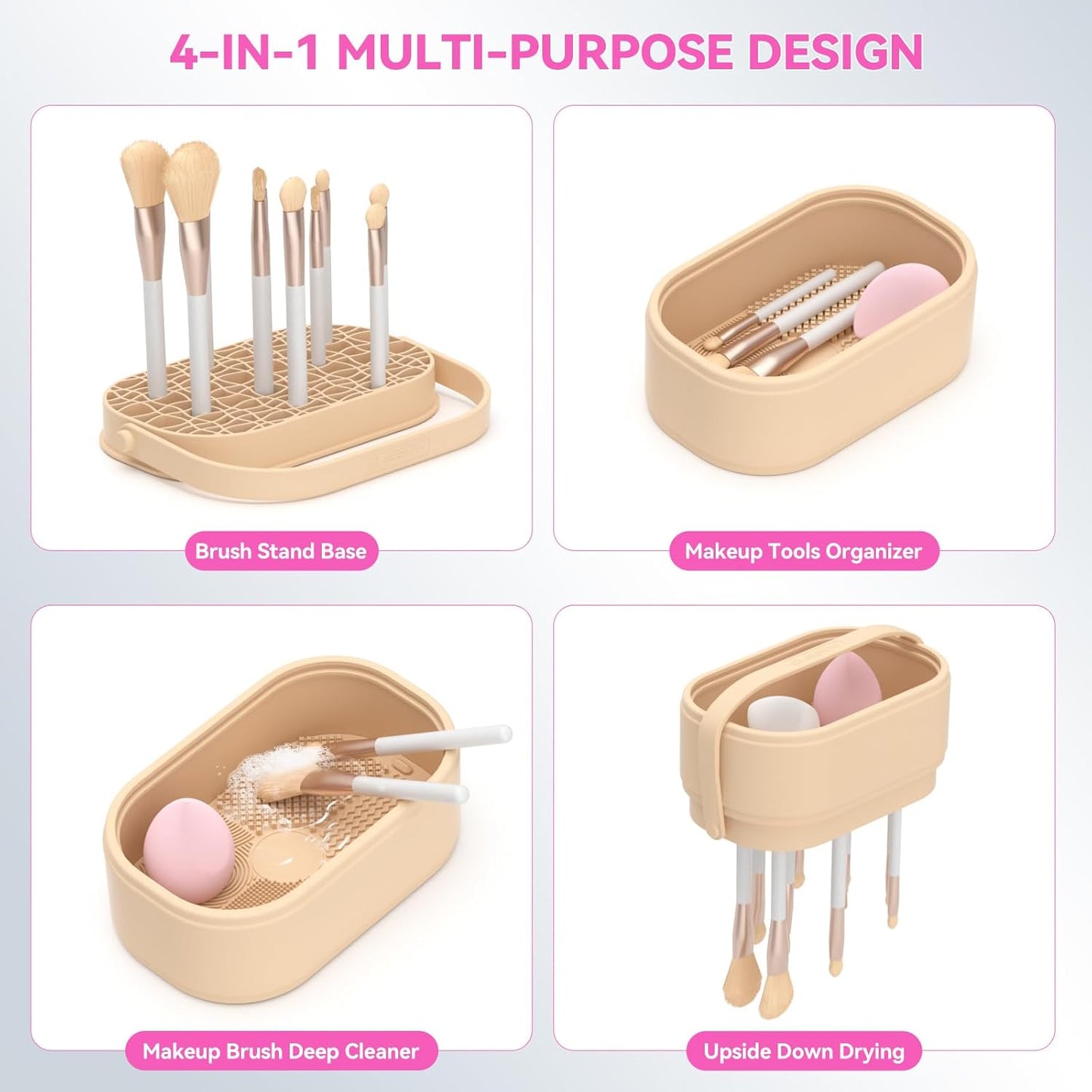 Makeup Brush Cleaner Mat 3 in 1 Makeup Brush Holder Silicone Makeup Brush Drying Rack Make Up Brush Cleaning Bowl Make Up Brush Cleaner Pad Cosmetic Storage Box Cleaning Tool for Sponge Powder Puff