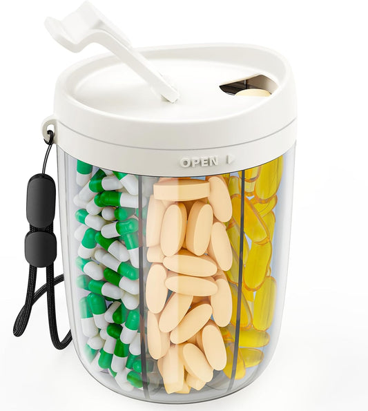 PULIV Large Supplement Organizer Bottle, Holds Plenty of 6 Various Vitamins in 1 Pill Dispenser with Anti-Mixing & Wide Openings Design, Easy to Retrieve Meds, Includes 20 Pcs Stick-on Labels White