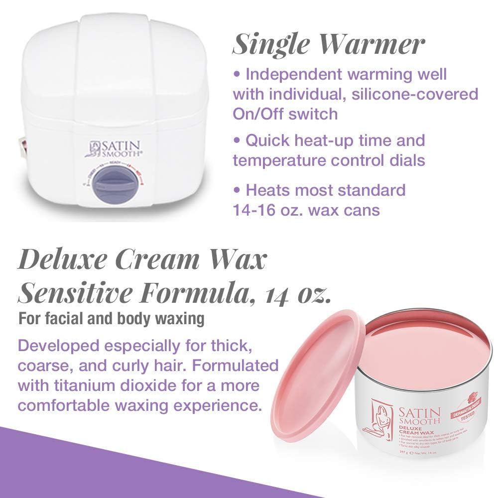 Satin Smooth Professional Single Deluxe Cream Wax Warmer Kit For Unwanted Facial And Body Hair Removal