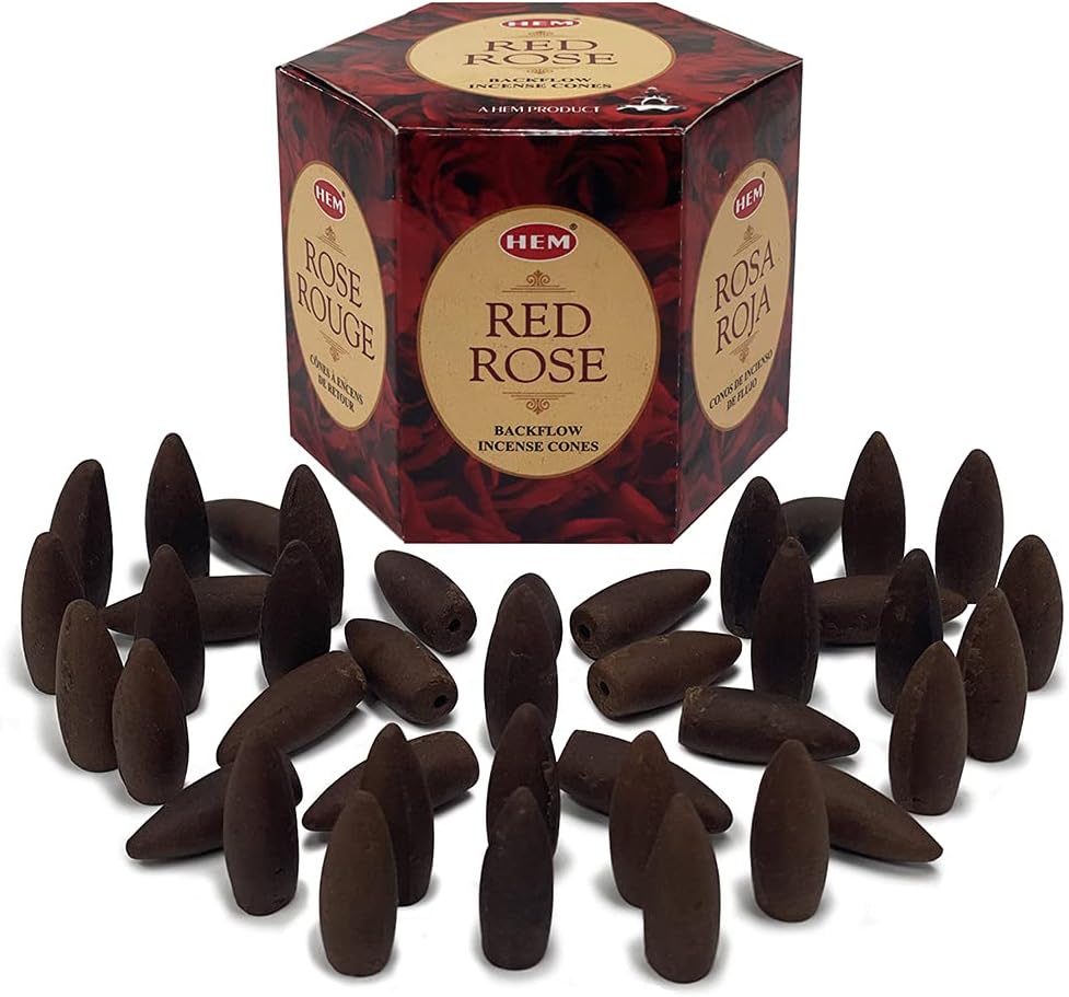TRUMIRI Red Rose Incense Cones for Waterfall - 40 Pieces (2 Sets of 20)