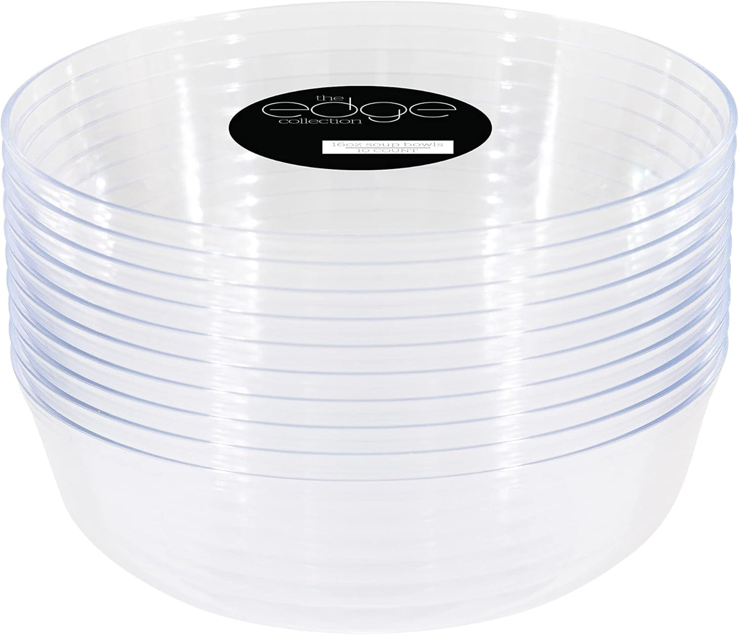 [30 Pack 16 OZ Bowls] Edge Collection Clear Plastic Party Bowls Premium heavyweight Elegant Disposable Tableware Dishes