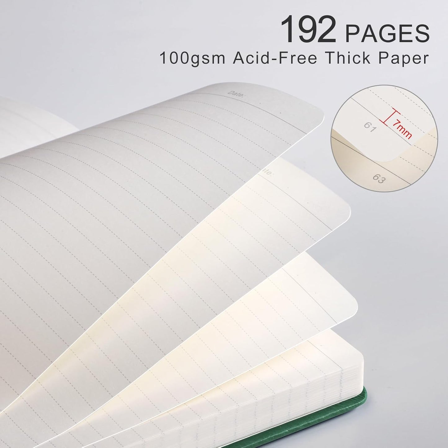 Lined Journal for Women Men, 192 Pages A5 Notebook Journal, Hardcover Notebook with 100Gsm Thick Pages, Leather Note Book for Writing, Travel, Business, Office, Prayer 5.7 x 8.3, Dark Green