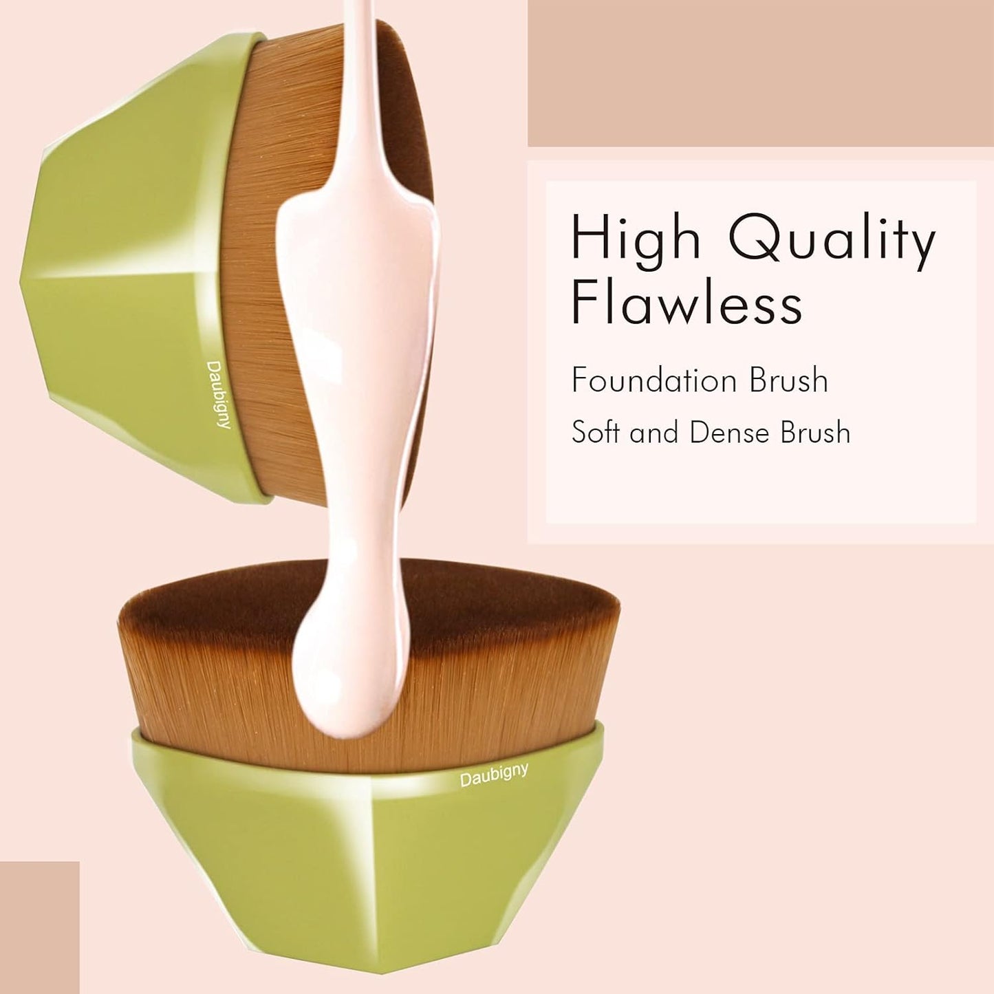 Foundation Makeup Brush Flat Top Kabuki Hexagon Face Blush Liquid Powder Foundation Brush for Blending Liquid, Cream or Flawless Powder Cosmetics with Bonus Protective Case (Yellow)